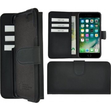 iPhone 7 Plus hoesje - iPhone 8 Plus hoesje - iPhone 6 Plus - Bookcase - Portemonnee Hoesje Echt leer Wallet case Antiek Zwart