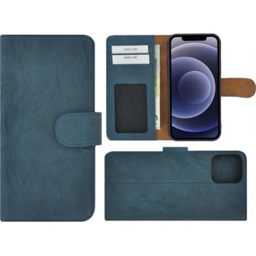 iPhone 12 Pro Max hoesje - Bookcase - Portemonnee Hoes Echt leer Wallet case Washed Turquoise