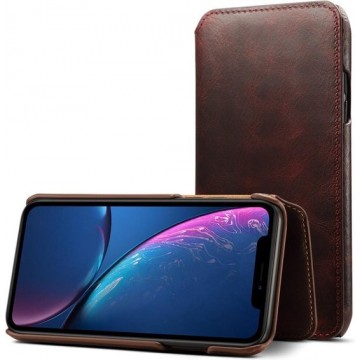 Oil Wax Top-grain koeienhuid horizontaal flip lederen tas voor iPhone XR, met kaartsleuven en portemonnee (rood)