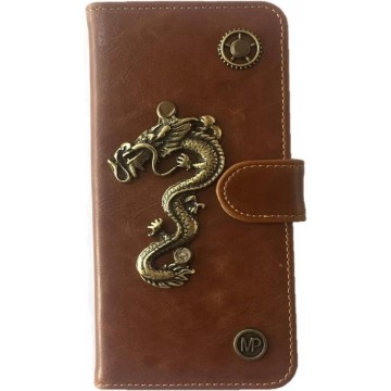 MP Case® PU Leder Mystiek design Bruin Hoesje voor LG G6 Draak Bedel book case wallet case