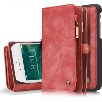 CaseMe - iPhone 8 Plus - Luxe Portemonnee Hoesje met uitneembare backcover - Rood