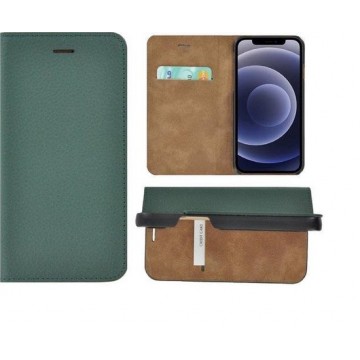 iPhone 12 Mini hoesje - Wallet Bookcase Leer - Portemonnee Hoes Ultra dun Echt leer case Dennengroen