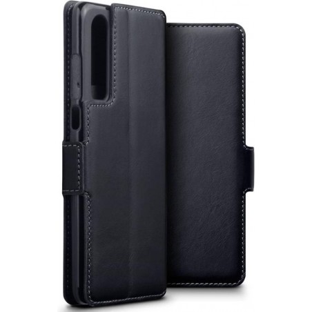 Qubits - lederen slim folio wallet hoes - Huawei P30 - Zwart