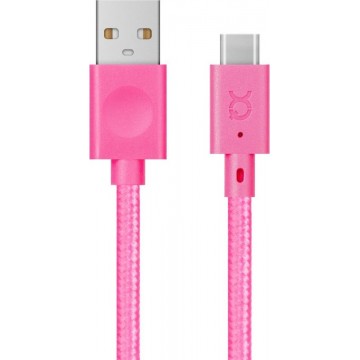 Xqisit Cotton Cable USB C naar USB A - Roze