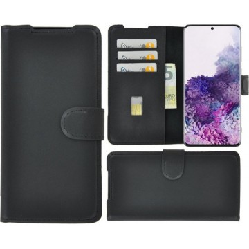 Samsung Galaxy S20 Ultra hoesje - Bookcase - Portemonnee Hoes Echt leer Wallet case Antiek Zwart