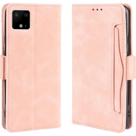 Voor Google Pixel 4 XL Wallet Style Skin Feel Calf Pattern lederen tas met aparte kaartsleuf (roze)