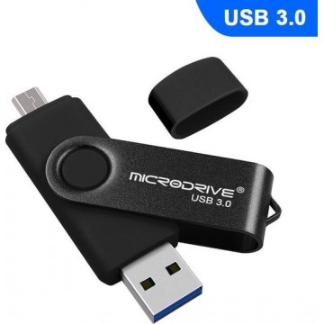 Let op type!! MicroDrive 64GB USB 3 0 Android telefoon & computer dual-use Rotary Metal U disk (zwart)