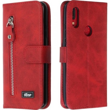 Voor Xiaomi Redmi Note 7 rits horizontale flip lederen tas met portemonnee en houder en kaartsleuven (rood)