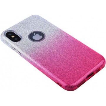 Apple Iphone X / XS Siliconen hoesje roze/zilver glitters