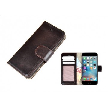 Apple iPhone 7 Echt Leder Wallet Bookcase Portemonnee Hoesje - Donkerbruin