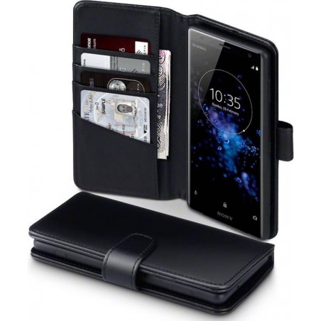 Qubits - luxe echt lederen wallet hoes - Sony Xperia XZ2 - zwart