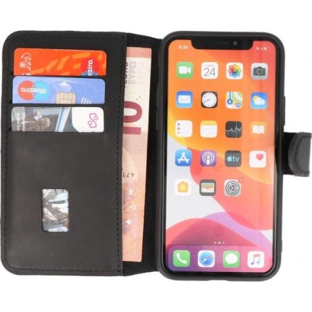 Bestcases Handmade Leer Booktype Telefoonhoesje voor iPhone 11 Pro Max - Zwart