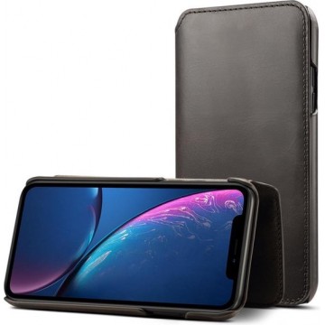 Oil Wax Top-grain koeienhuid horizontaal flip lederen tas voor iPhone XR, met kaartsleuven en portemonnee (zwart)