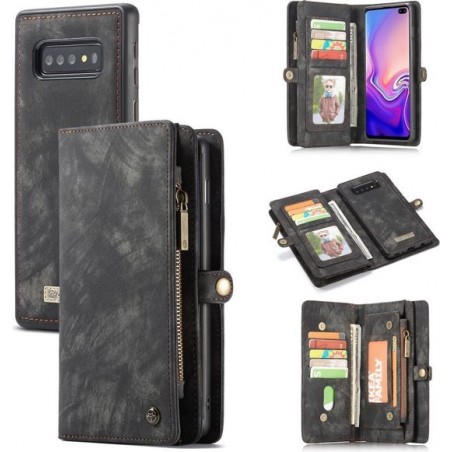 CASEME Samsung Galaxy S10 Plus Leren Portemonnee Hoesje - met backcover (grijs)