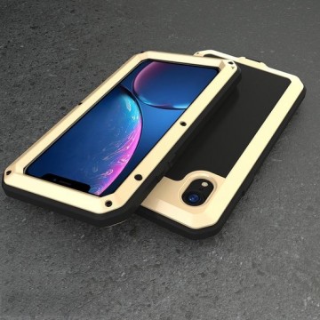 Waterdicht stofdicht schokbestendig aluminium + gehard glas + siliconen hoesje voor iPhone XR (goud)