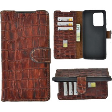 Samsung Galaxy S20 Ultra hoesje Cover Wallet Bookcase Pearlycase Echt Leder hoes Croco Bruin