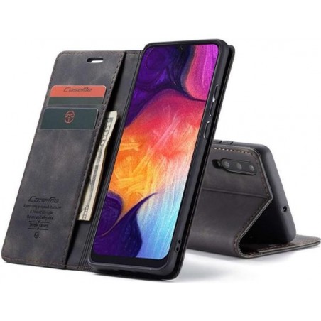 CASEME Samsung Galaxy A50 Retro Wallet Hoesje - Zwart