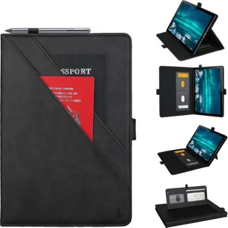 Horizontale flip dubbele beugel lederen tas voor Huawei Mediapad M6 10.8, met kaartsleuven en fotolijst en pennengleuf (zwart)