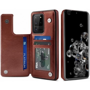 Wallet Case Samsung Galaxy S20 Ultra - bruin + glazen screen protector