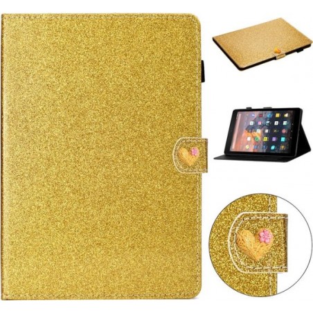 Let op type!! Voor Amazon Kindle 4/3/2/1 Love Buckle Glitter Horizontale Flip Lederen kast met Holder & Card Slots(Goud)