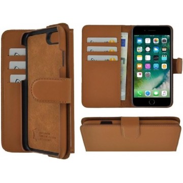 iPhone 7 Plus hoesje - iPhone 8 Plus hoesje - iPhone 6 Plus - Bookcase - Portemonnee Hoesje Echt leer Wallet case Bruin