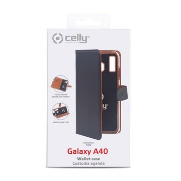 Celly - Samsung Galaxy A40 - Wally Bookcase Black - Openklap Hoesje Samsung Galaxy A40 - Samsung Case Black