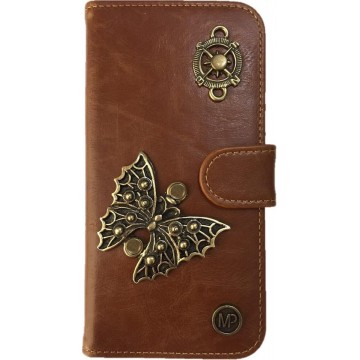 MP Case® PU Leder Mystiek design Bruin Hoesje voor Samsung Galaxy S6 Vlinder Bedel book case wallet case