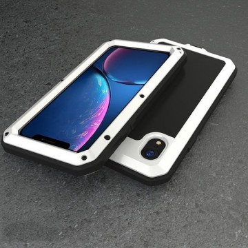 Waterdicht stofdicht schokbestendig aluminium + gehard glas + siliconen hoesje voor iPhone XR (wit)