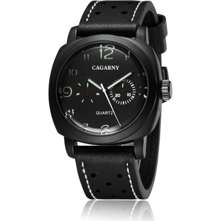 Let op type!! CAGARNY 6833 modieuze Quartz vijf naalden sport polshorloge met lederen band voor mannen