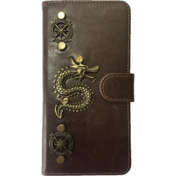MP Case® PU Leder Mystiek design Mocca Hoesje voor Samsung Galaxy S8 Plus Draak Bedel book case wallet case