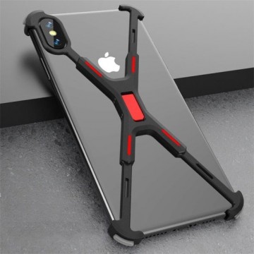 Let op type!! Shockproof Metal Bare Frame Protective Case for iPhone XS Max (Black Red)