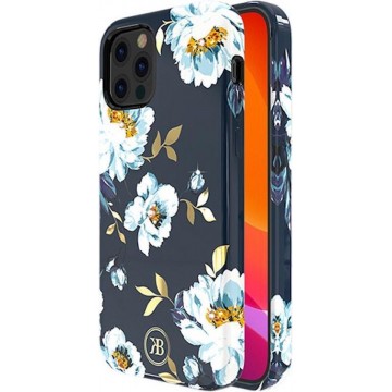 Flower BackCover met Swarovski® Crystals - Hoesje - Telefoonhoesje - iPhone 12 mini - Blauw Gardenia