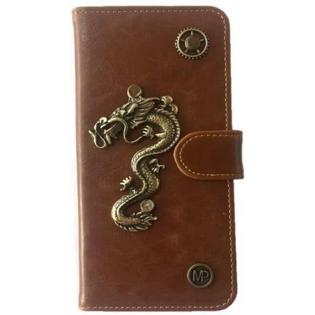 MP Case® PU Leder Mystiek design Bruin Hoesje voor Samsung Galaxy S8 Plus Draak Figuur book case wallet case