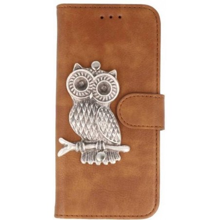 Mystiek MP case Bruin Samsung Galaxy S9 bookcase uil zilver hoesje