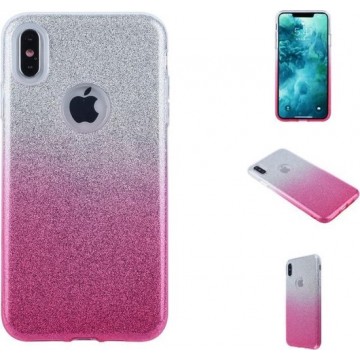 Apple Iphone XS Max siliconen hoesje roze/zilver glitters