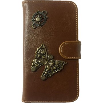 MP Case® PU Leder Mystiek design Bruin Hoesje voor Motorola Moto E3 Vlinder Figuur book case wallet case
