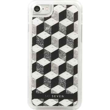 So Seven Premium Case met Liquid Glitters Cubic - Zilver- voor Apple iPhone 7/8