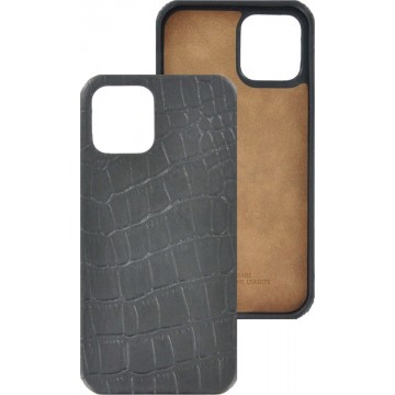 iPhone 12 Pro Hoesje - iPhone 12 Pro hoesje Echt leer Back Cover Case Croco Zwart