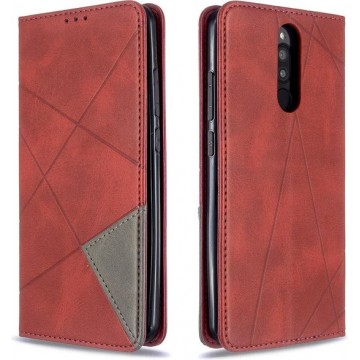 Voor xiaomi redmi 8 ruit textuur horizontale flip magnetische lederen tas met houder en kaartsleuven (rood)