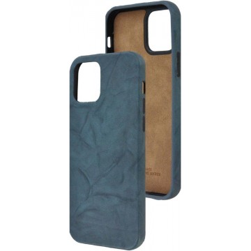 iPhone 12 Pro Max Hoesje - iPhone 12 Pro Max hoesje Echt leer Back Cover Case Washed Blauw