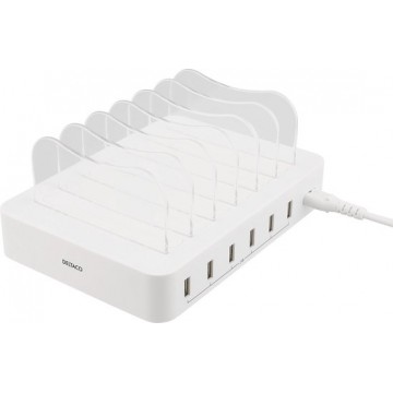 Deltaco USB-AC156 6 Poort USB oplaadstation - charging station voor 6 apparaten via USB max. 10A 50W wit