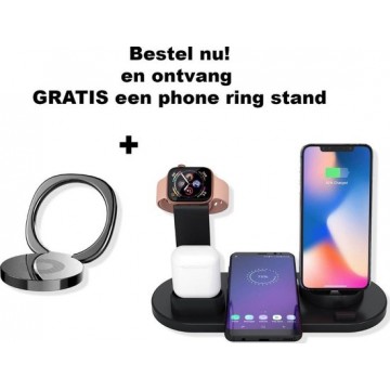 Vidamor 4 in 1 Oplaadstation - Oplader - Telefoon oplader - Apple Watch - Airpods - Iphone -  inclusief phone ring stand