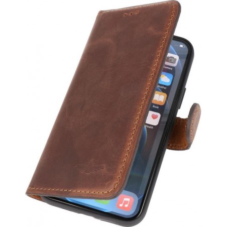 Galata Lederen iPhone 12 (Pro) Hoesje - BookCase - Antiek Bruin