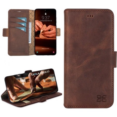 Bouletta - Samsung S20 hoesje - leder BookCase hoesje - Antic Coffee