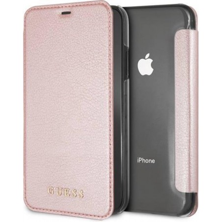 Guess - Iridescent wallet hoes iPhone XR - Rose Goud - Lunso beschermfolie