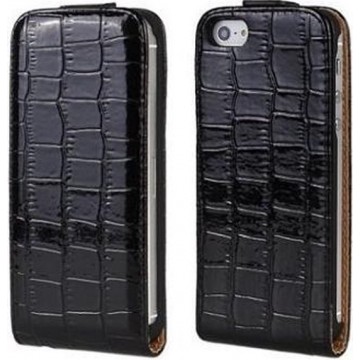 iPhone 5 5s SE Flip Case Hoesje Zwart Crocodile Print