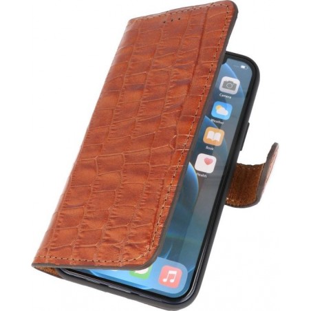 Galata Lederen iPhone 12 (Pro) Hoesje - BookCase - Krokodil Bruin