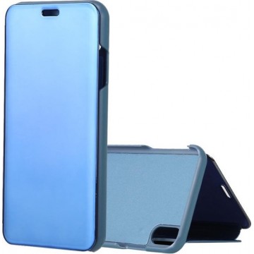 Let op type!! Electroplating Mirror Horizontal Flip Leather Case for iPhone XR  with Holder (Blue)