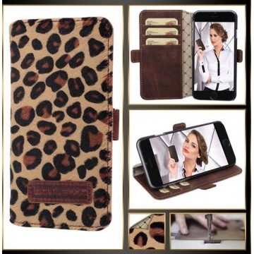 Bouletta -  iPhone 6S Plus hoes - Leer Book- WalletCase (Leopard)