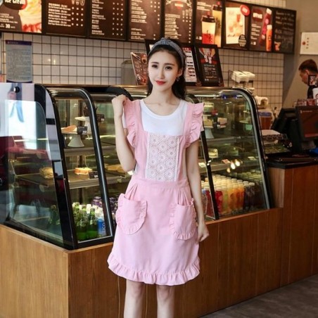 Let op type!! 2 PCS Princess Schort keuken vrouwen werk kleding koffieshop schort  specificatie: mouwloos schort (Roze)